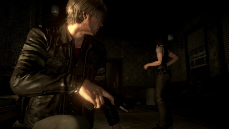 Leon and Claire in a dark room