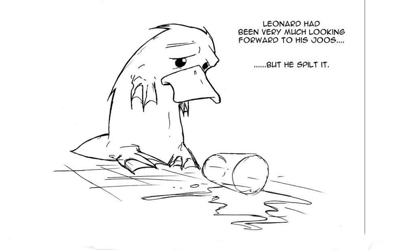 Leonard spills his drink