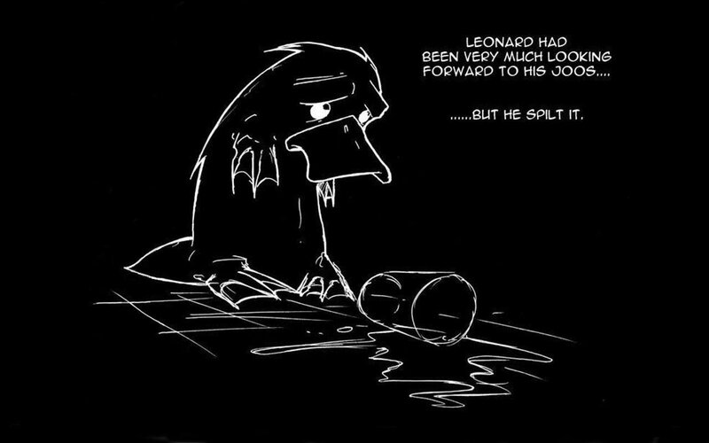 Leonard spills his drink