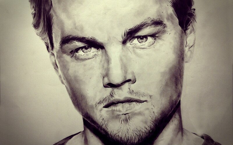 Leonardo DiCaprio Portrait — Black, Serious, Illustration