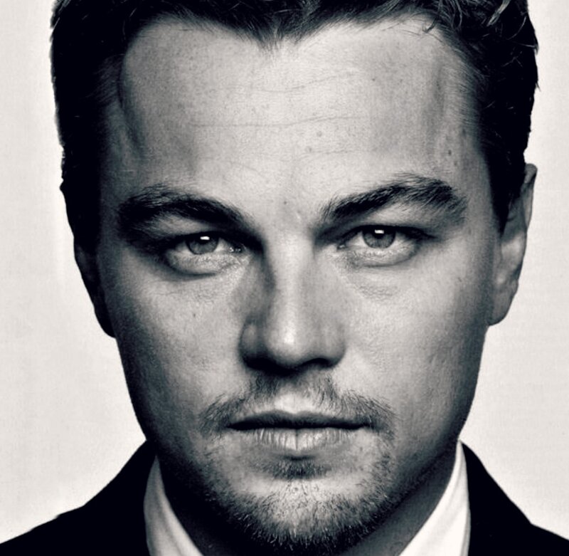 Leonardo Dicaprio Portrait — Black, Serious, Photograph