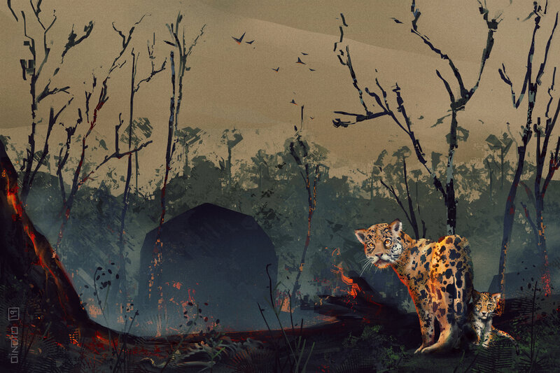 Leopard and Cub — Brown, Dramatic