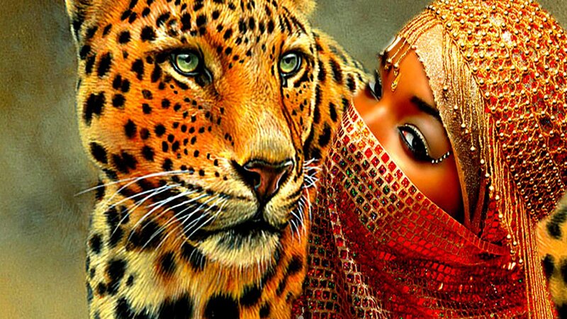 Leopard and Woman — Orange, Dramatic