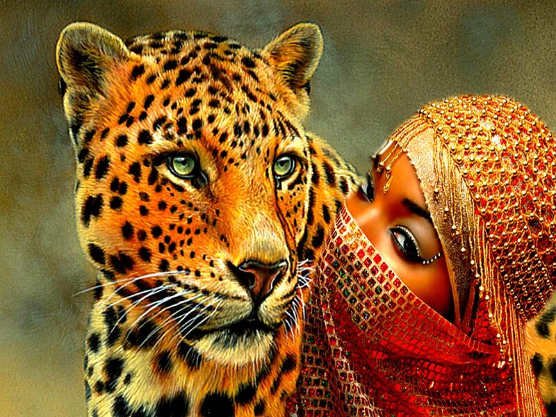 Leopard and Woman — Orange