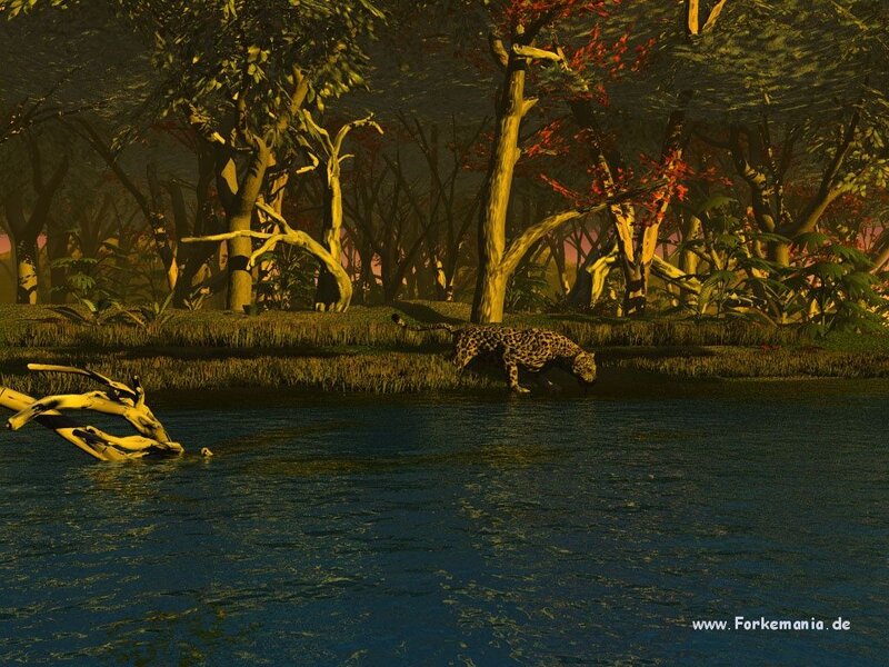 Leopard Drinking Water — Blue
