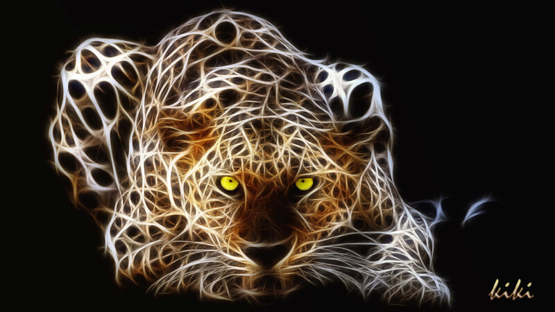 Leopard Head — White, Dramatic, Digital Art, Eyes, Black Background