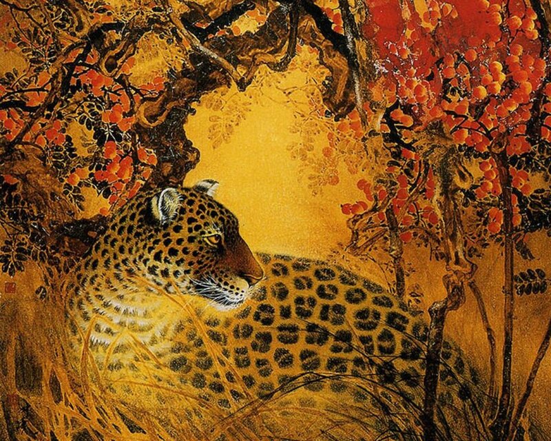 Leopard in Autumn Foliage