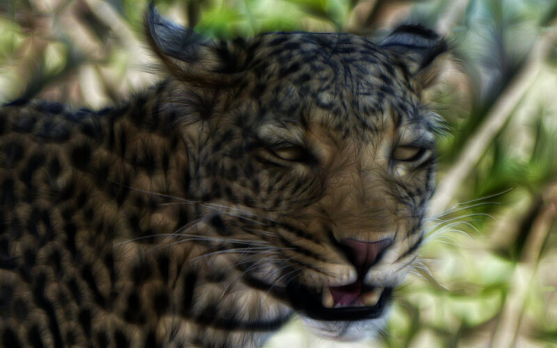 Leopard in Foliage — Brown, Intense, Digital Art