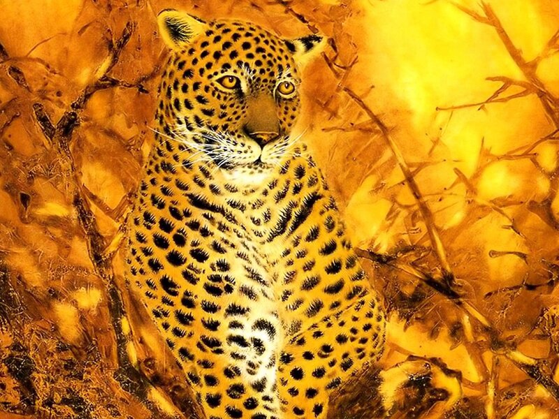 Leopard in Foliage — Yellow