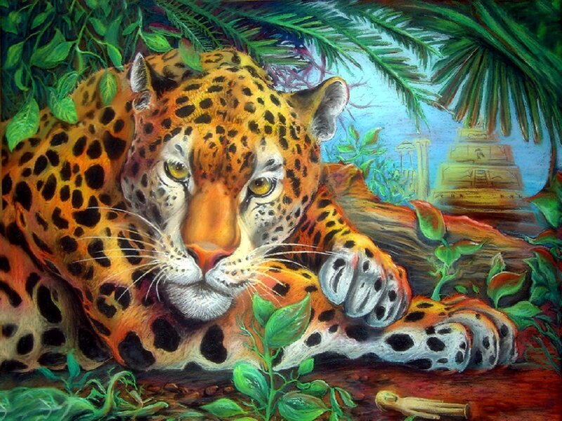 Leopard in Jungle — Green, Calm