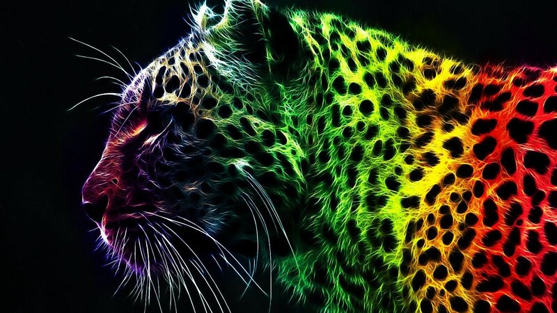 Leopard in Neon Colors — Green, Dramatic, Digital Art