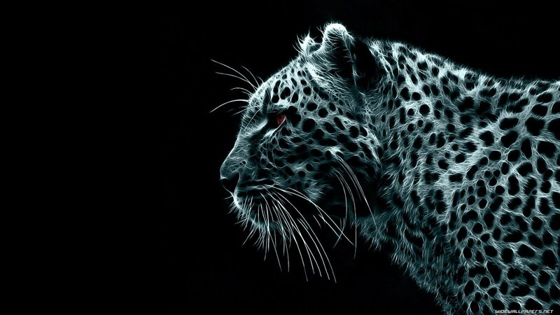 Leopard in Neon Style — Black, Dramatic, Digital Art, Black Background
