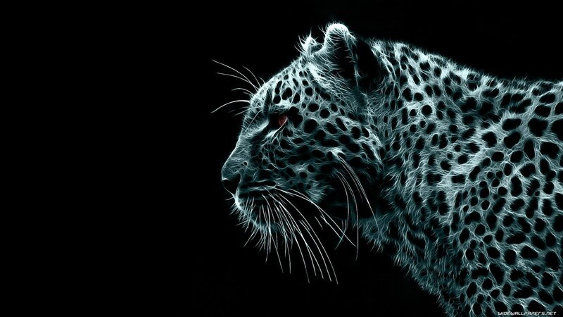 Leopard in Neon Style — Black, Dramatic, Digital Art