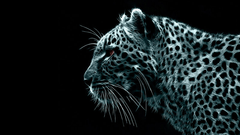 Leopard in Neon Style — White, Dramatic, Digital Art