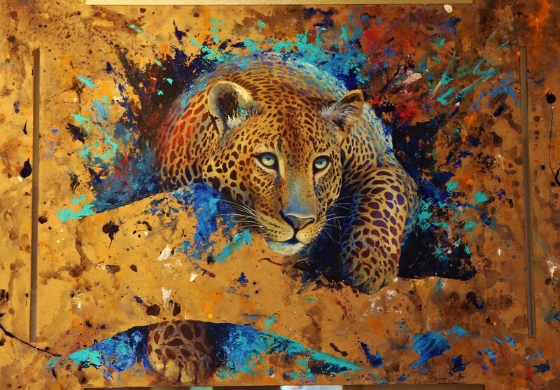 Leopard in Paint Splatters