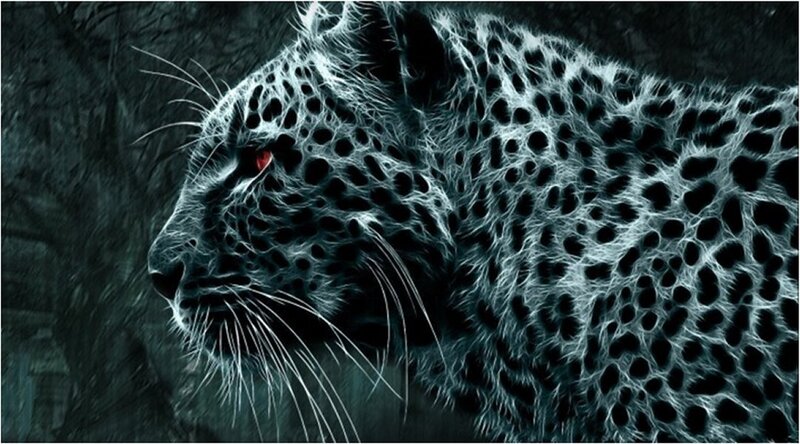 Leopard in Profile — Black, Dramatic, Digital Art, Red Eyes, Dark Background