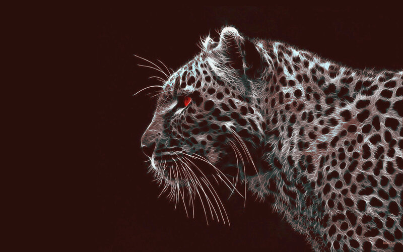 Leopard in Profile — Black, Dramatic, Digital Art, Red Eyes