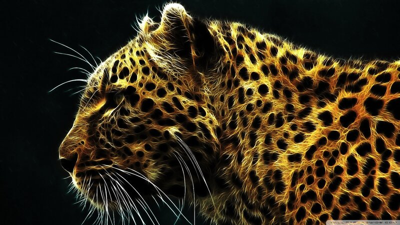 Leopard in Profile — Black, Dramatic, Digital Art