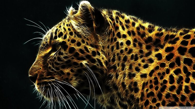 Leopard in Profile — Yellow, Dramatic, Digital Art, Spots