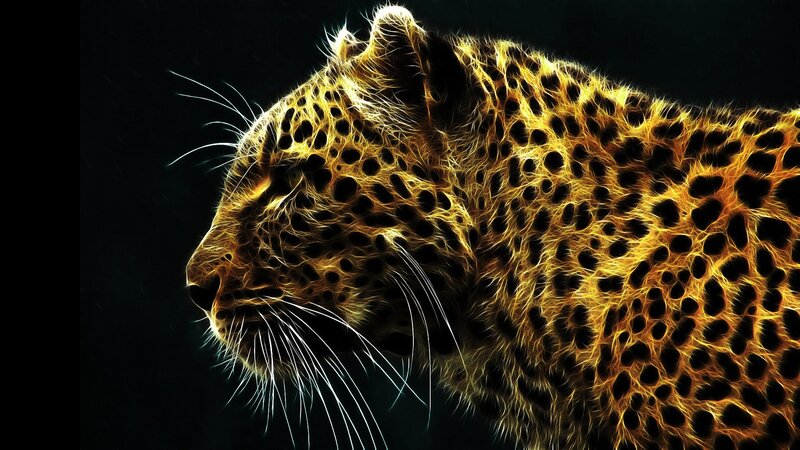 Leopard in Profile — Yellow, Dramatic, Digital Art, Spots, Whiskers