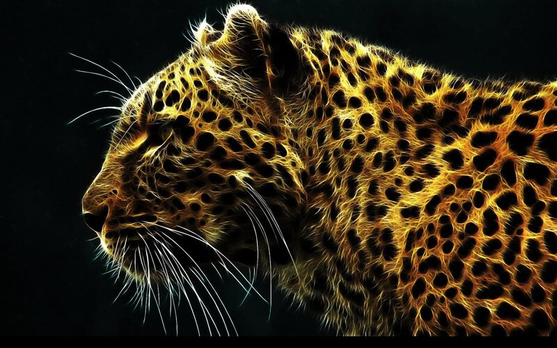 Leopard in Profile — Yellow, Dramatic, Digital Art, Spotted Fur, Whiskers