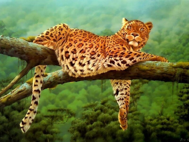 Leopard on Tree Branch — Digital Art