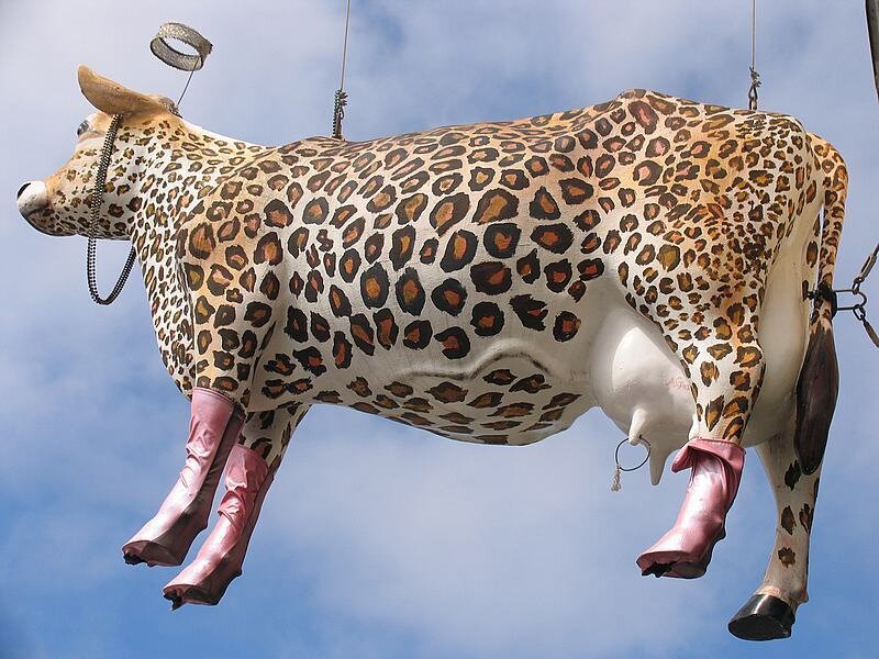leopard-print cow sculpture