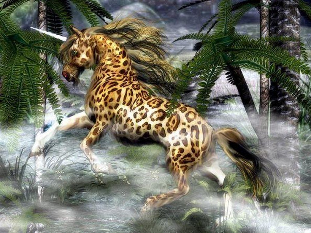 leopard-spotted unicorn in jungle