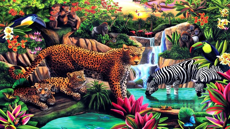 Leopards in Jungle — Green, Vibrant
