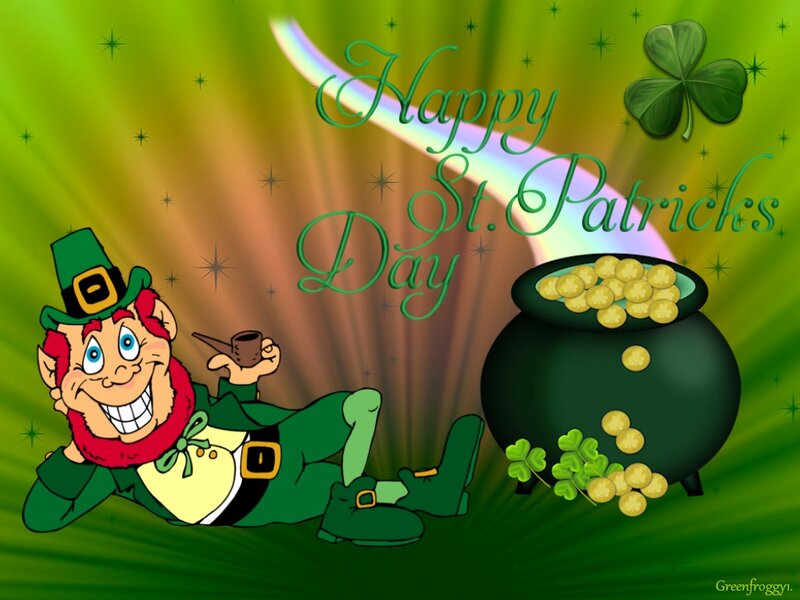 Leprechaun with Pot of Gold — Green, Festive, Digital Art, Pot of Gold, Rainbow