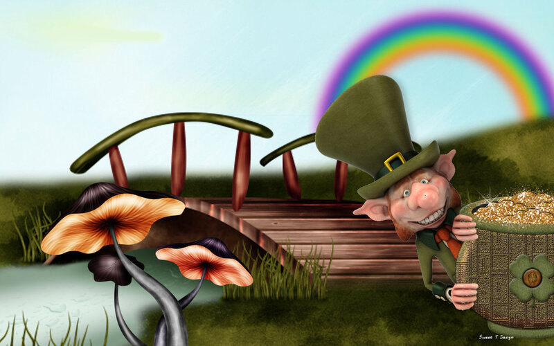 Leprechaun with Pot of Gold — Green, Whimsical, Afternoon, Digital Art
