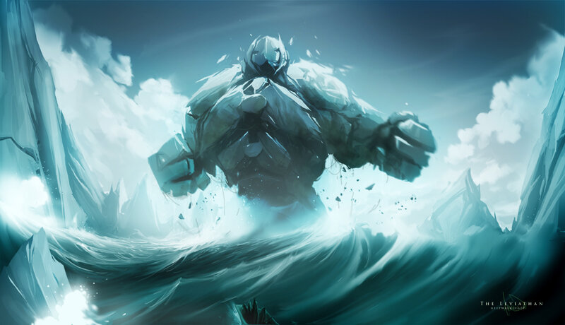 Leviathan emerging from waves