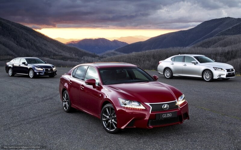 Lexus GS350 cars in mountain landscape