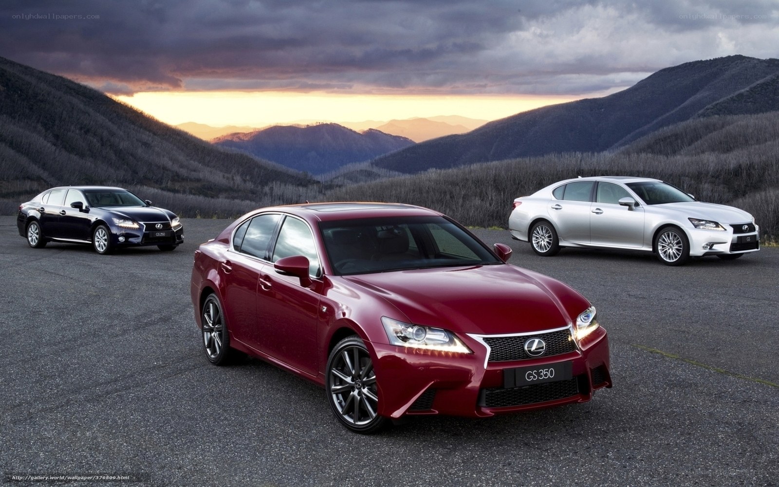 Lexus GS350 cars in mountain landscape