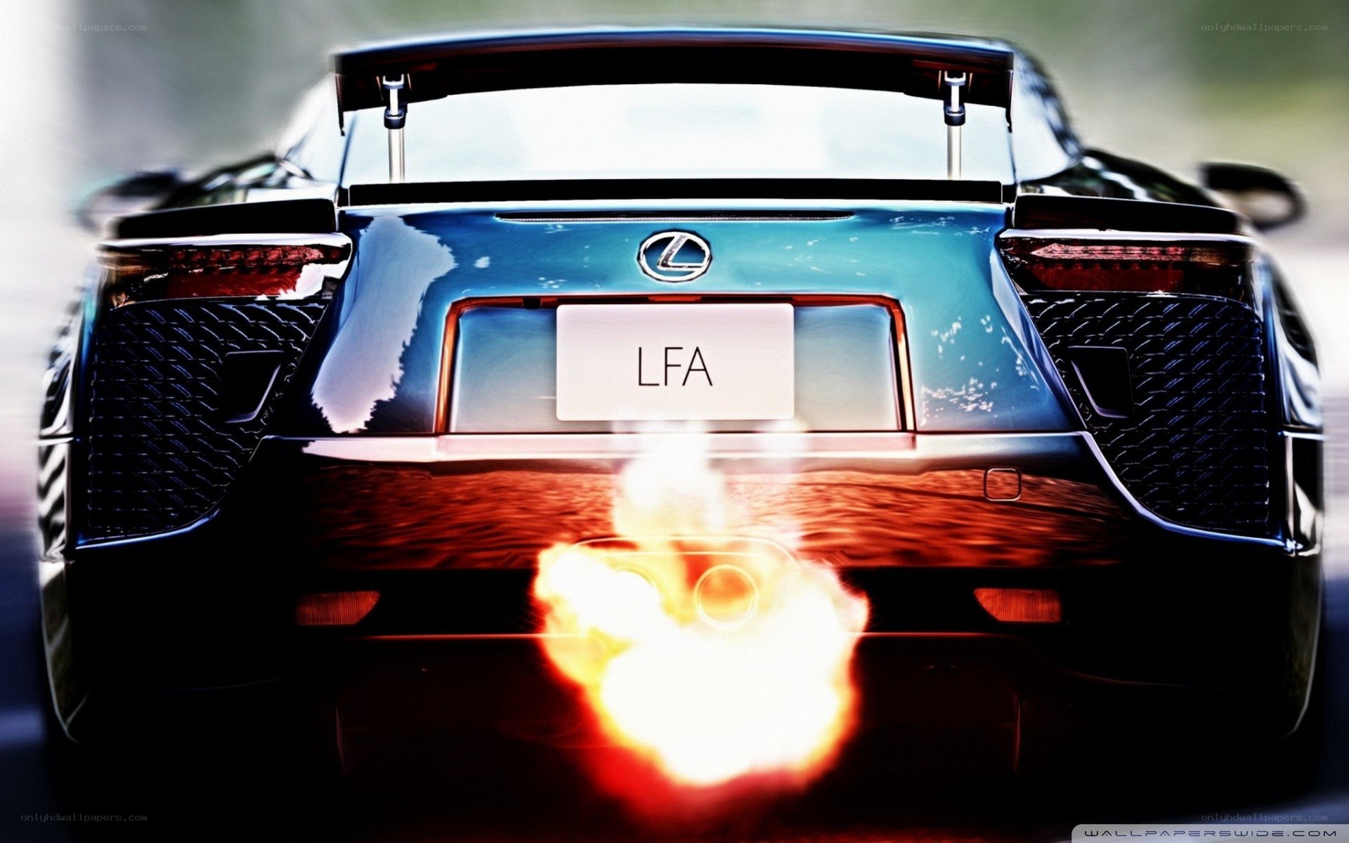 Lexus LFA rear view with flames
