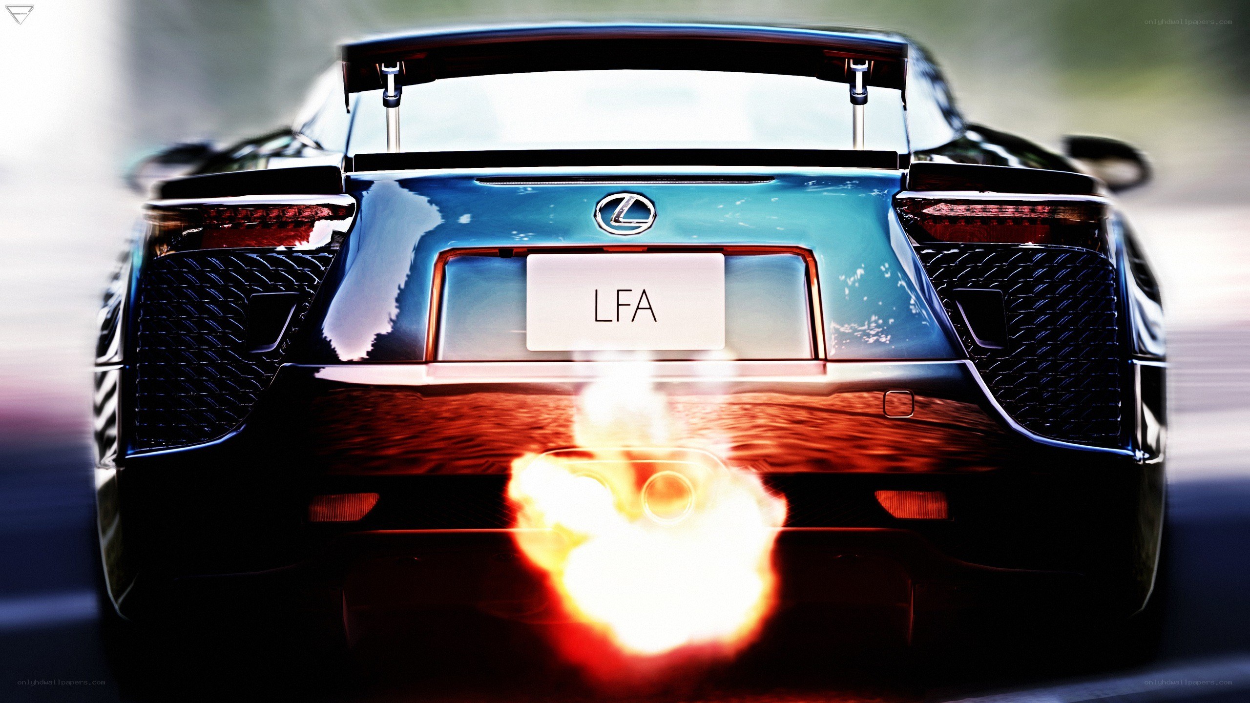 Lexus LFA rear view with flames