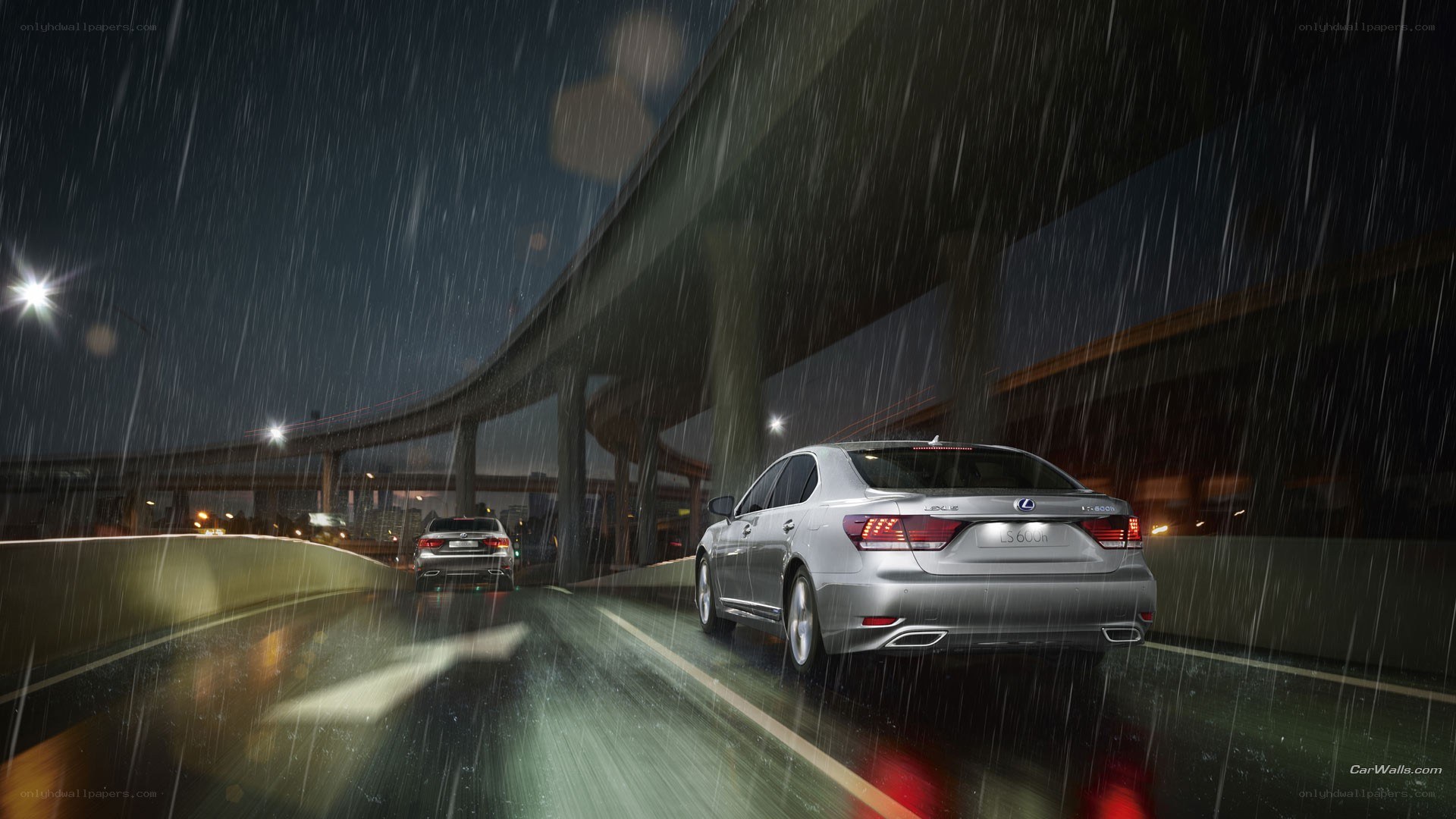 Lexus LS driving in rain