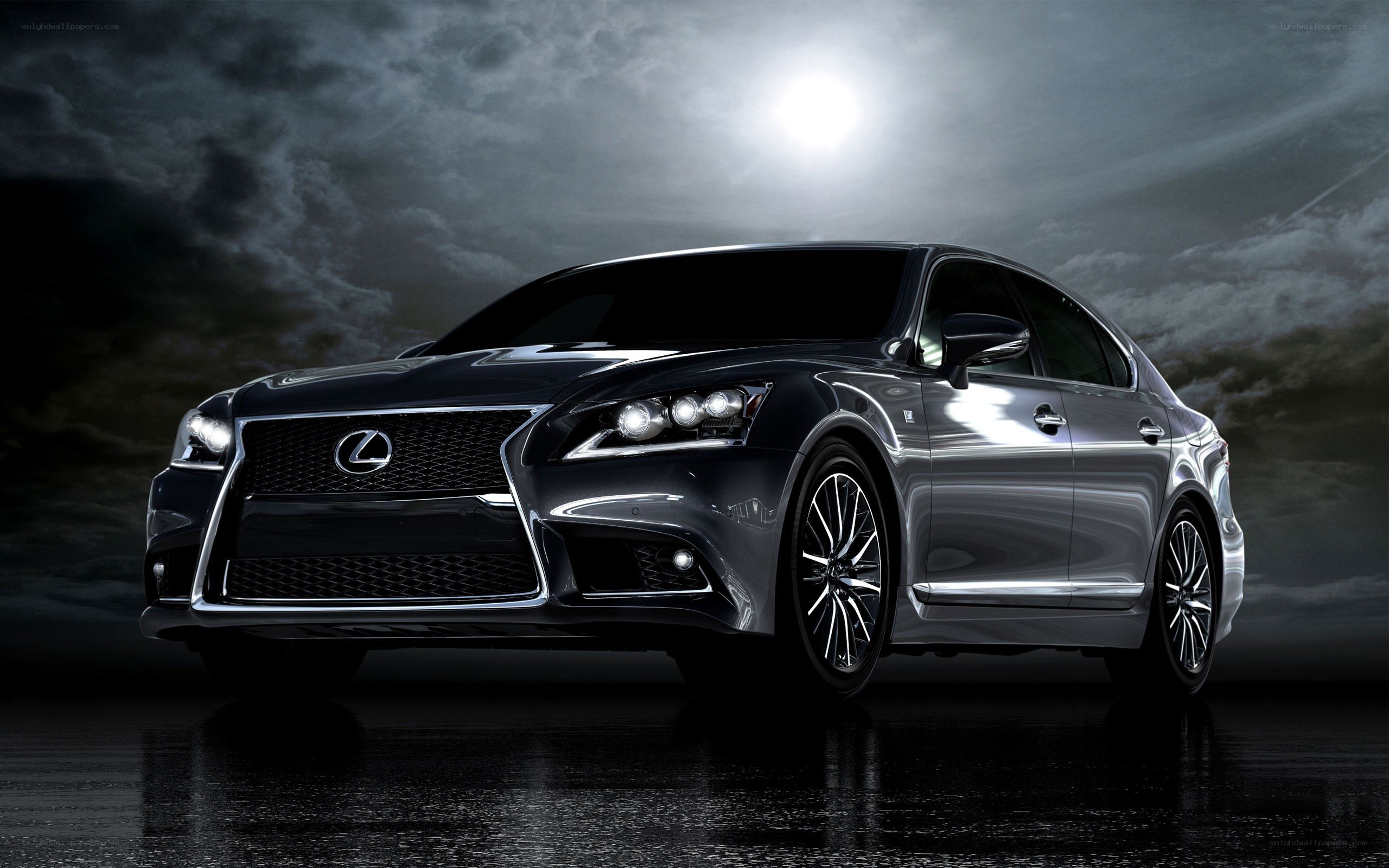 Lexus LS sedan at night