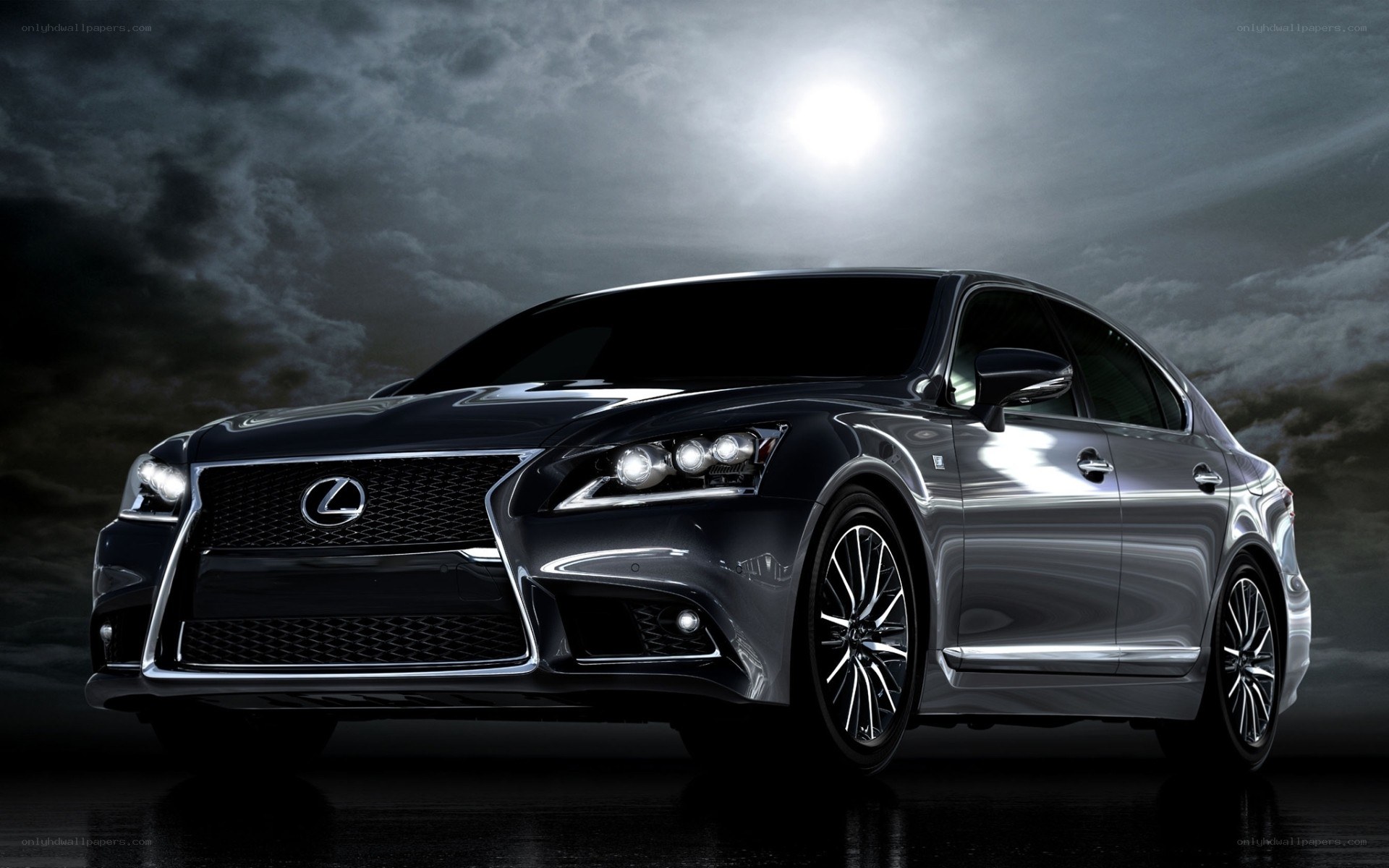 Lexus LS sedan at night