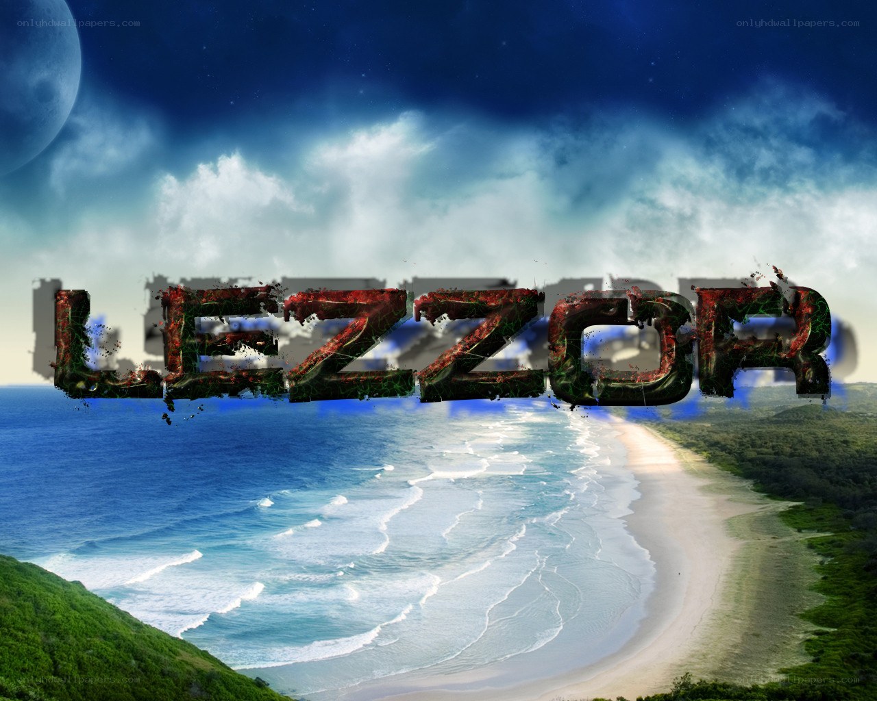 Lezzor text over beach scene