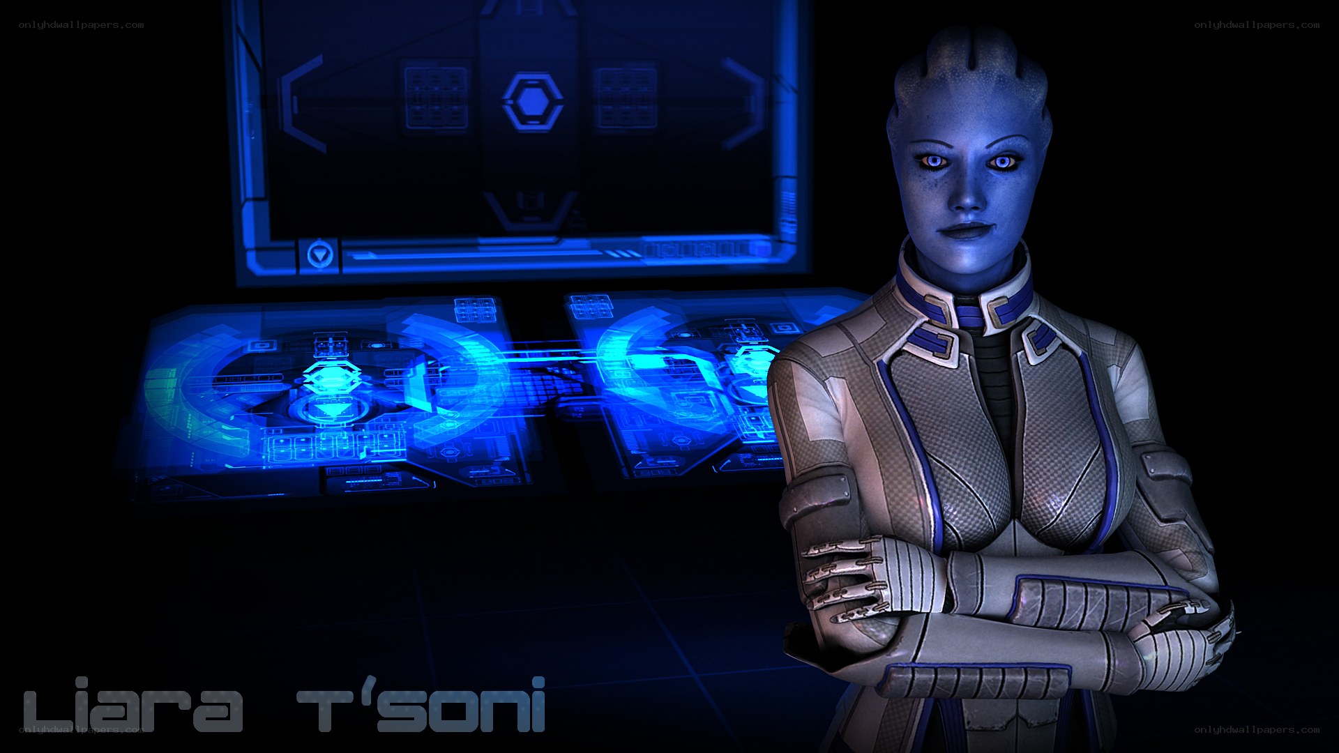 Liara T'Soni in a sci-fi setting