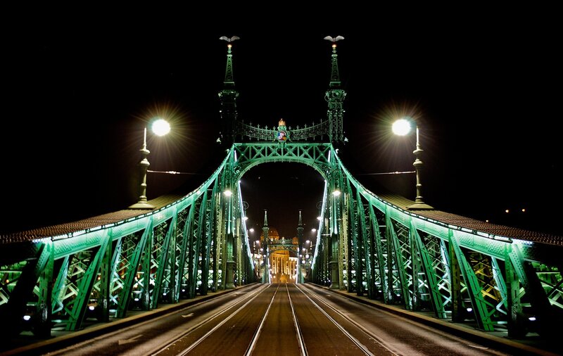 Liberty Bridge at Night — Green, Dramatic