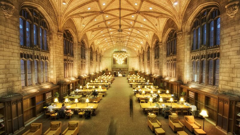 Library Reading Room — Brown, Serene, Night, Photograph