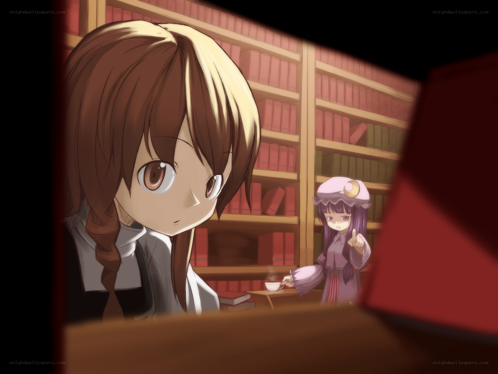 library scene with two girls