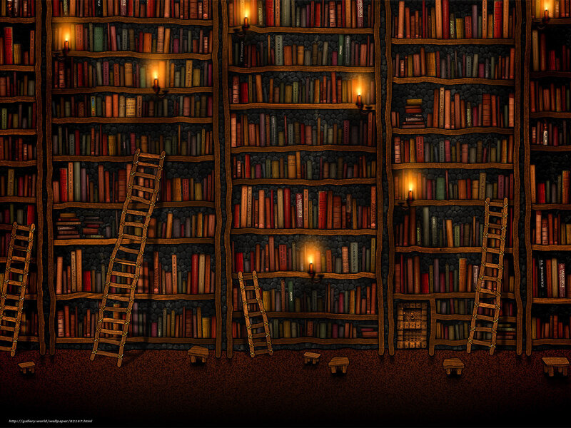 Library with Bookshelves — Brown, Dramatic
