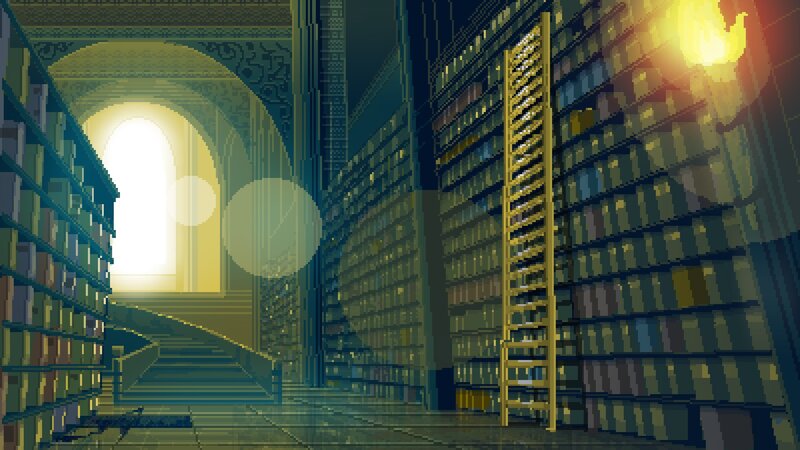 Library with Bookshelves — Green