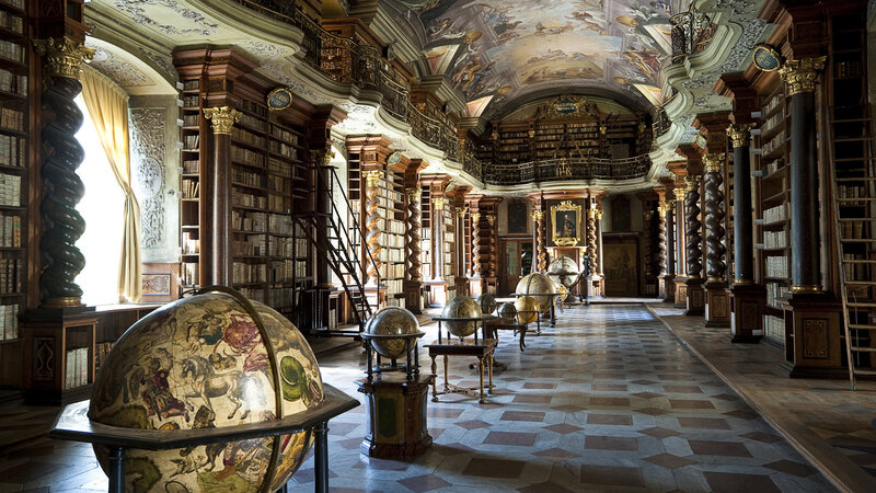 Library with Globes — Brown