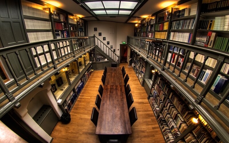 Library with Long Table — Brown