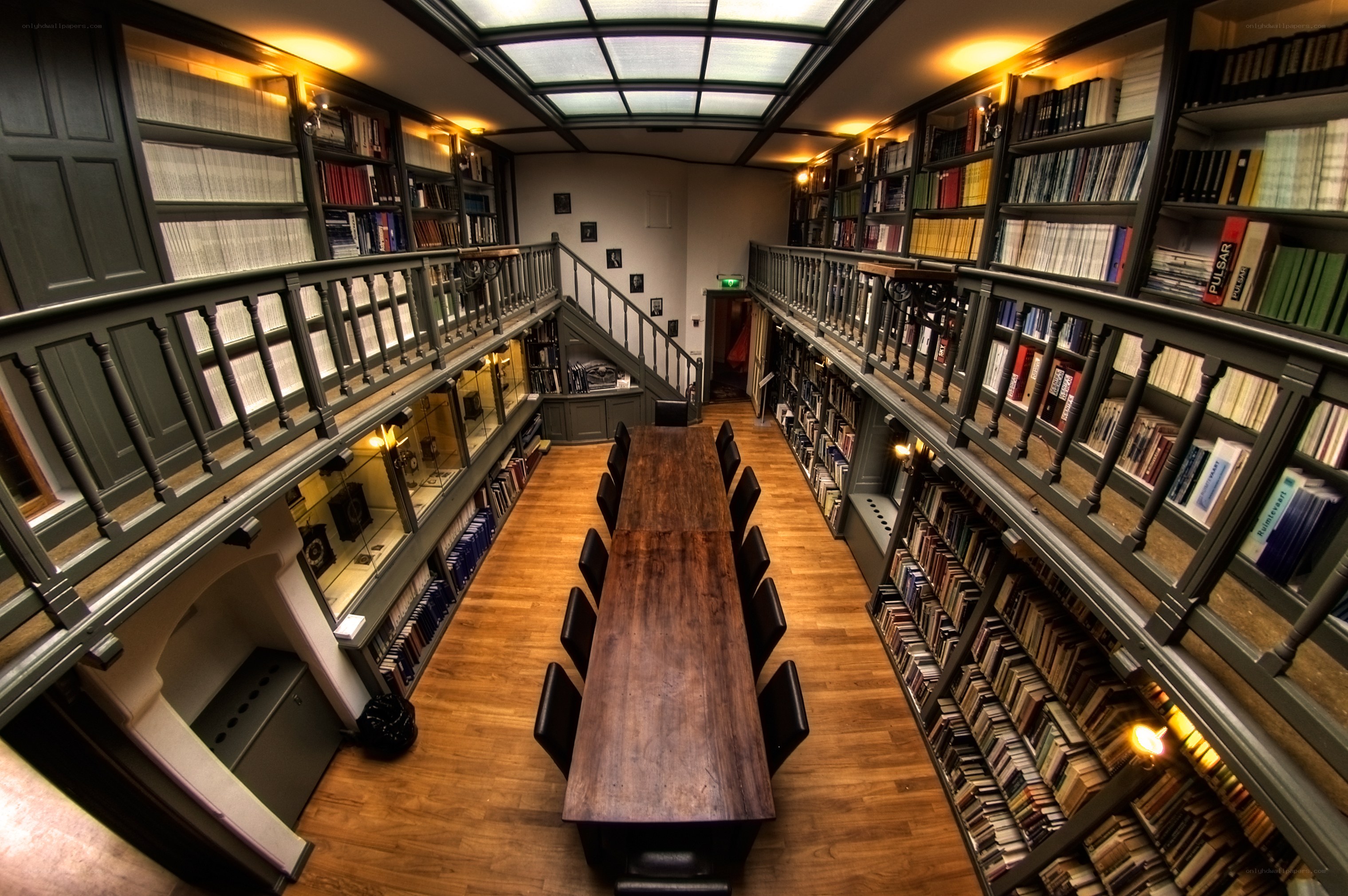library with long wooden table