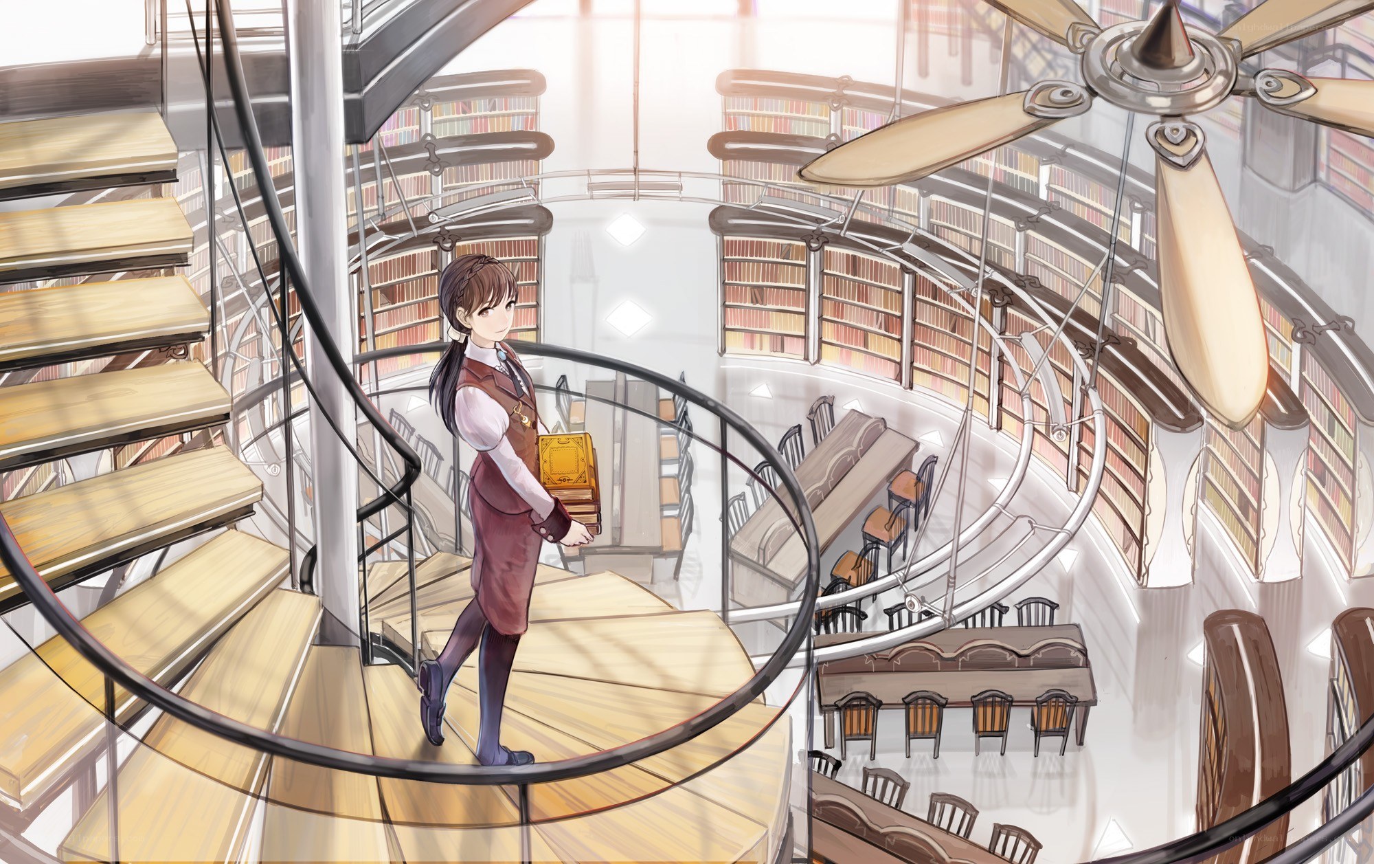 library with spiral staircase
